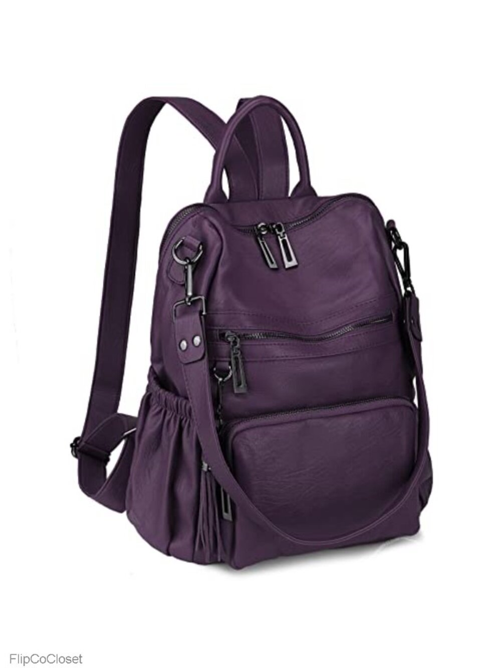 Faux Leather Travel Backpack Purse Tassel Shoulder Bag